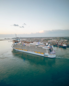 Large cruise ship sailing at sea